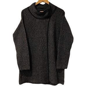 NWT Nine West Gray & Black Wool Snap Top Sweater